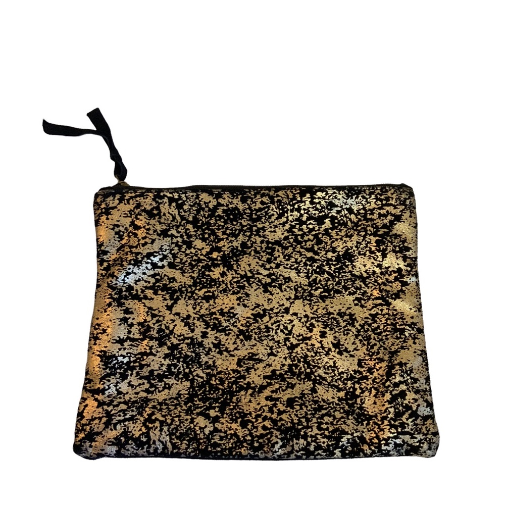 Black Suede and Gold Splatter Pattern Zippered Pouch NWOT